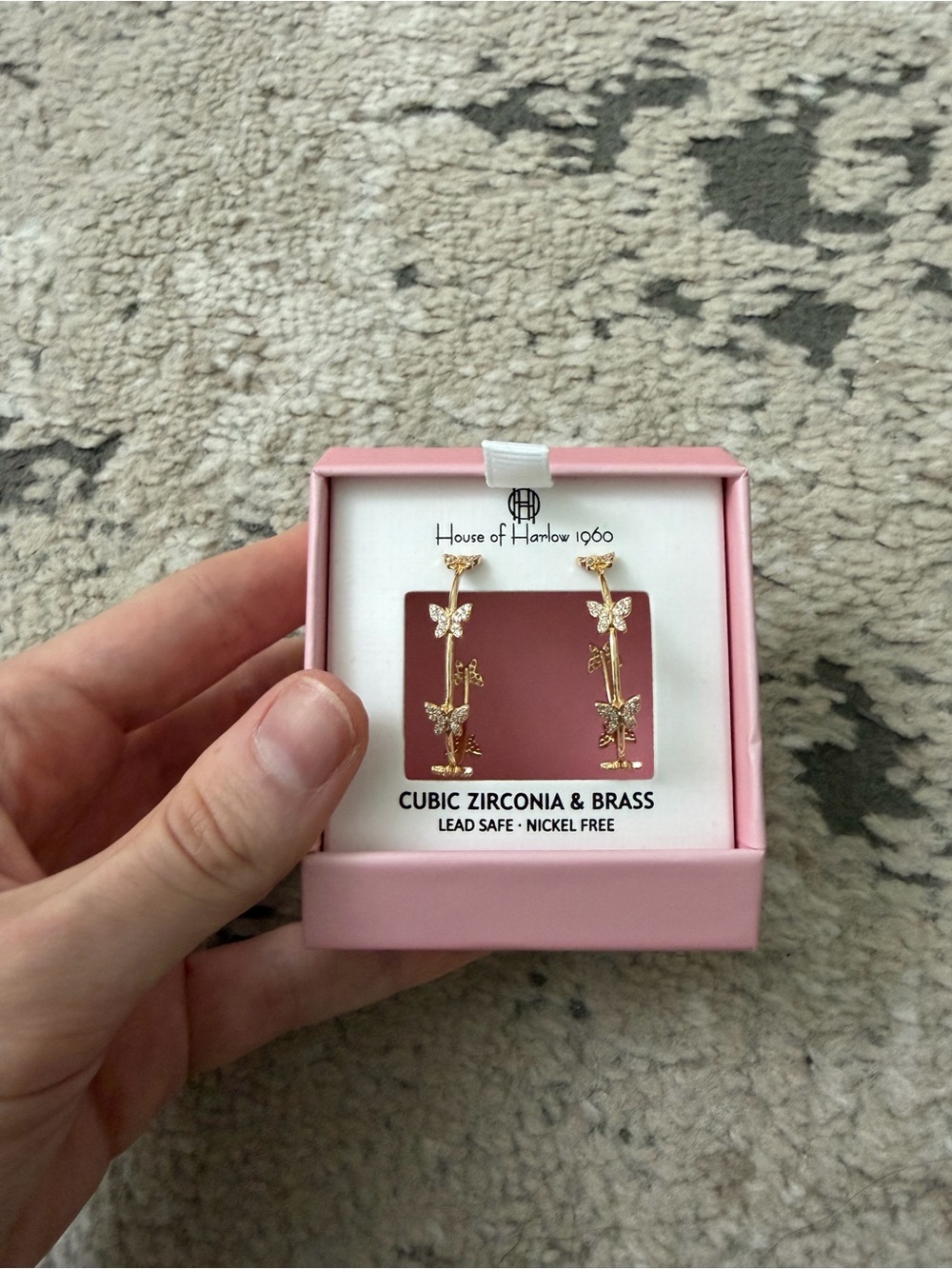 House of Harlow 1960 gold butterfly earrings with cubic zirconia and brass